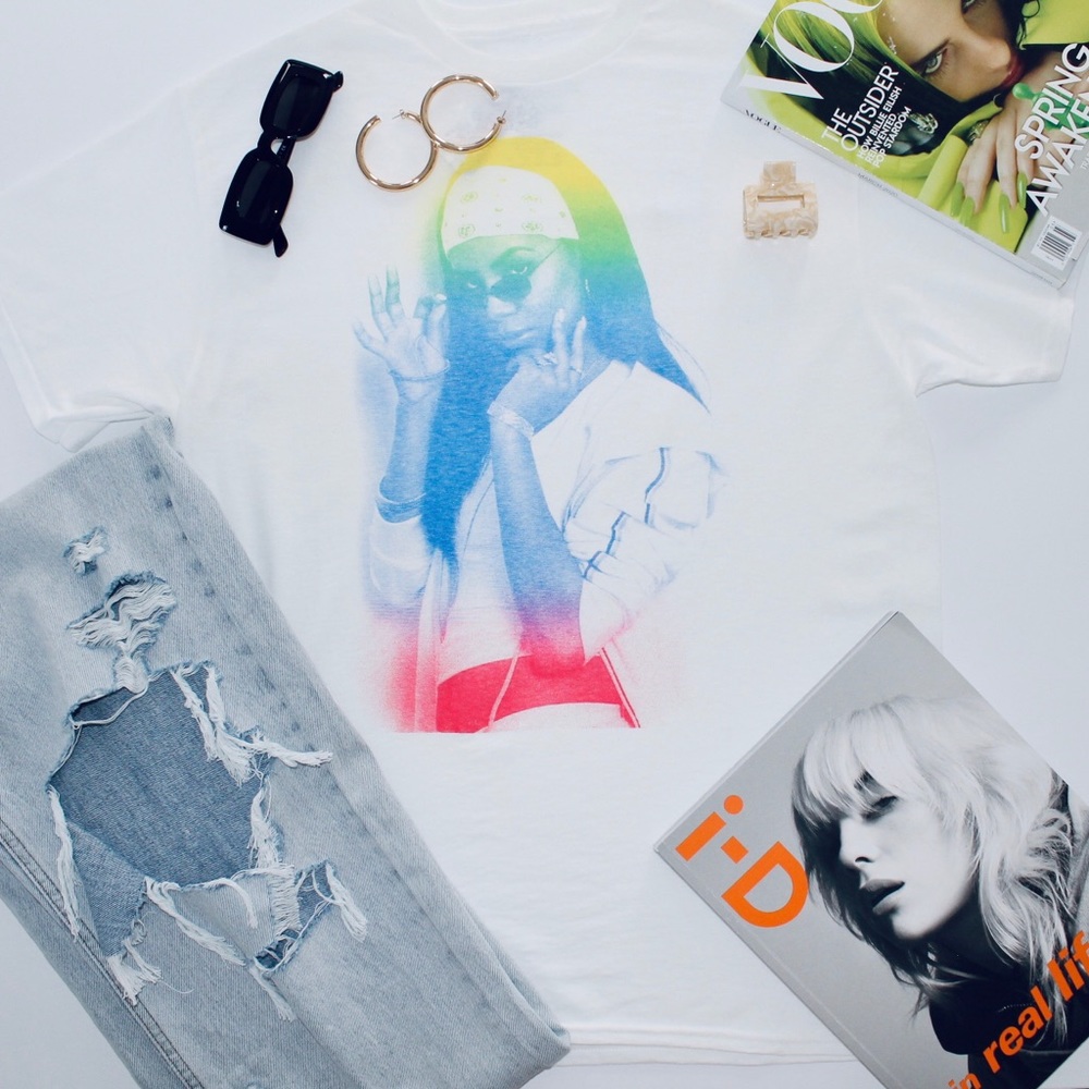 AALIYAH Oversized Rainbow + White T Shirt